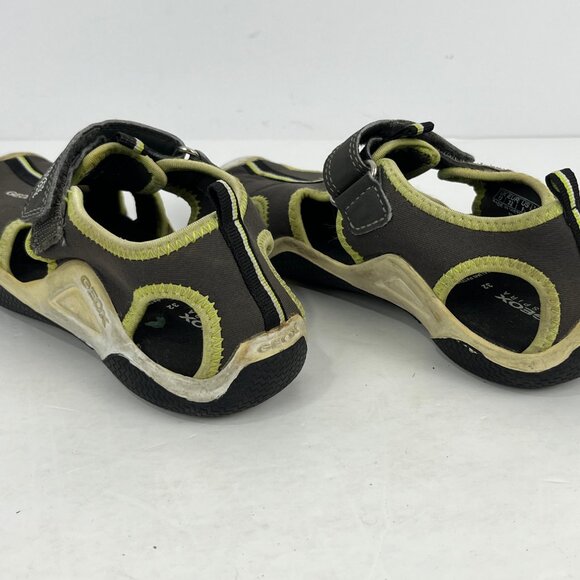 Geox Respira Kids Sandals Size 1 EU 32 Gray Green Round Toe Hook Loop Flat Heel - Picture 3 of 6